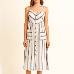 Style House Striped Button-Front Midi Dress